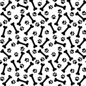 Dog Bones Paws Black on White