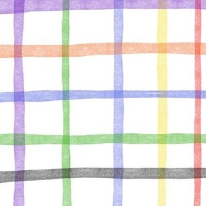 Jumbled Rainbow Watercolor Plaid / Gingham (large) || geometric square grid
