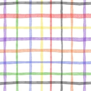 Jumbled Rainbow Watercolor Plaid / Gingham (medium) || geometric square grid