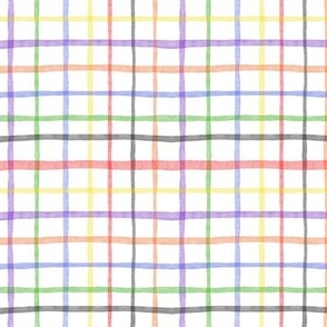 Jumbled Rainbow Watercolor Plaid / Gingham (small) || geometric square grid