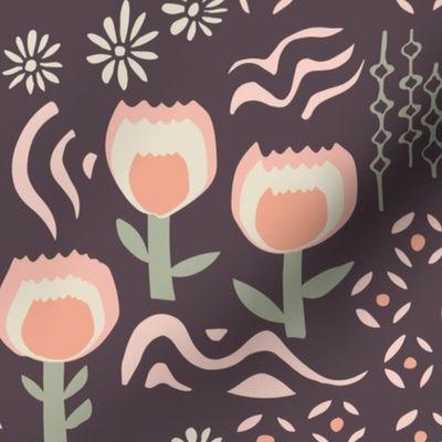 Cozy Vintage Cottage Core Tulip Flower Pattern