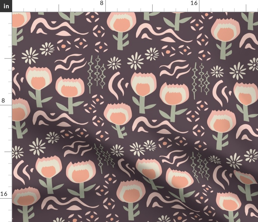 Cozy Vintage Cottage Core Tulip Flower Pattern