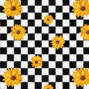 Checkered - Frayed Edges with Sunflowers