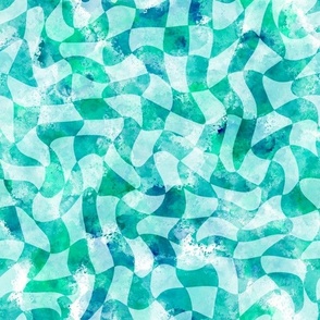 Groovy Watercolor Checkers (turquoise- mint) medium 