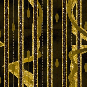 Torked Deco Pinstripe -- Dark Olive and Gold Art Deco Gangster Pinstripe with Faux Black Glitter Stripes -- 21.00in x 18.00in repeat -- 150dpi (Full Scale)