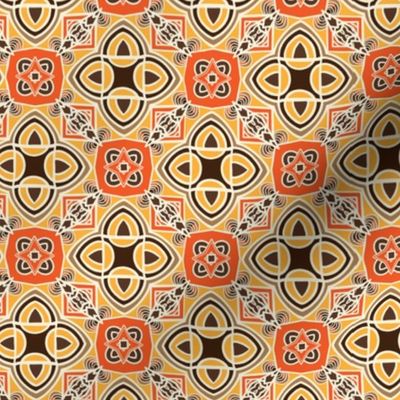 Geometric Mosaic Tiles, Small Scale - Brown, Yellow, Orange-Red
