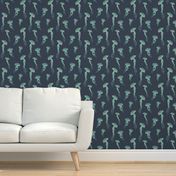 green watercolor jellyfish pattern on navy blue background