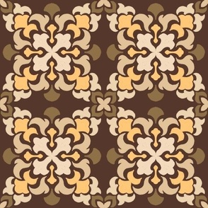 Retro Vintage Tile Design Brown Cream Yellow
