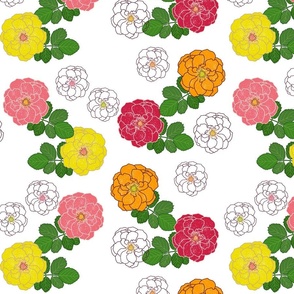 Granny's Rose Trellis - marigold, watermelon, lemon lime on white, medium to large 