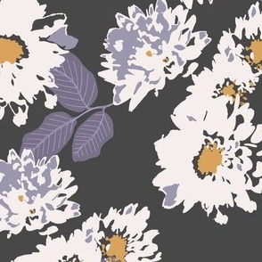 Evergreen Memory charcoal purple yellow/ abstract floral elegant pattern