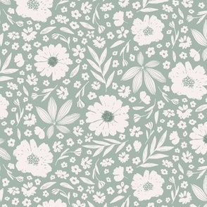 Olivia / medium scale / sage green decorative sweet and playful floral pattern design