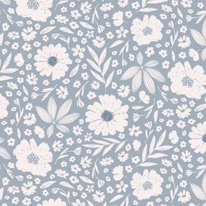 Olivia / medium scale / dusty blue decorative sweet and playful floral pattern design