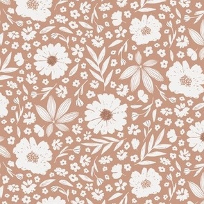 Olivia / medium scale / warm brown decorative sweet and playful floral pattern design