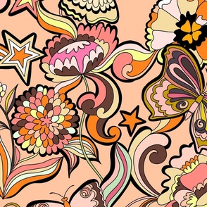Butterflies and big blooms 70s // powdery peach // large scale