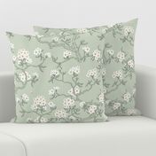 Pear blossom - spring time chinoiserie - sage green and yellow