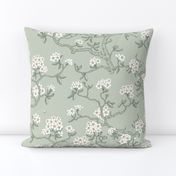 Pear blossom - spring time chinoiserie - sage green and yellow