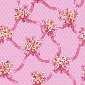 Sweet rococo ribbons and pansies - princess pink