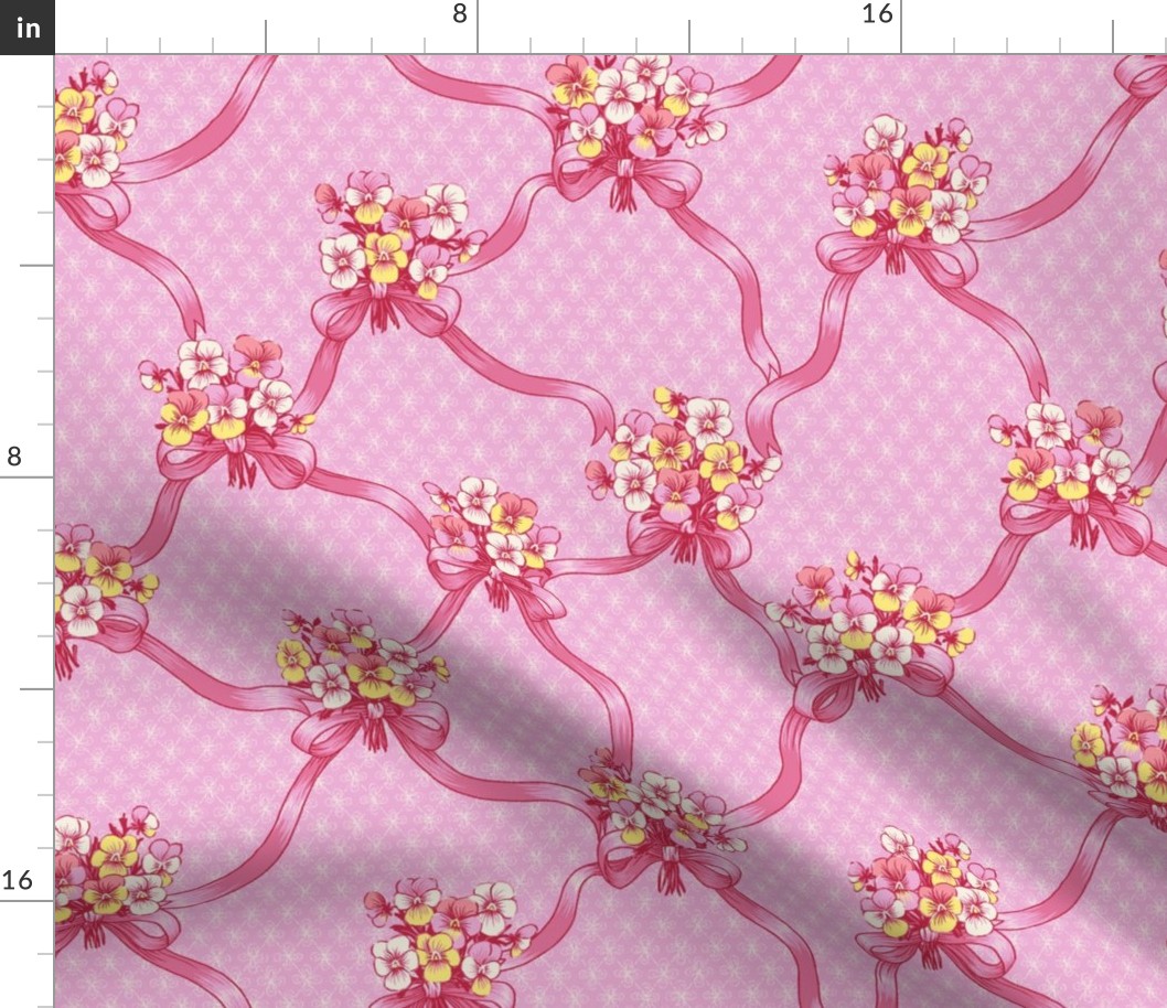 Sweet rococo ribbons and pansies - princess pink