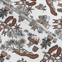 Woodland Christmas toile - happy woodland animals prepare for Christmas - on white - tiny scale