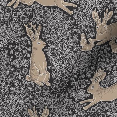 Jackalope forest - small scale - warm dark grey