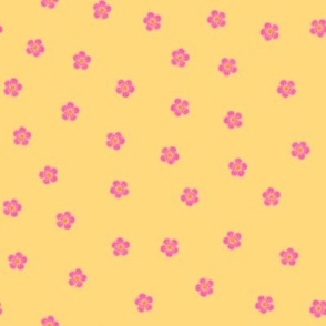 Ditsy pink flower on sunshine yellow large