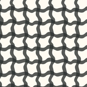 Bold hand drawn modern Gingham in washed out black on creamy white - small