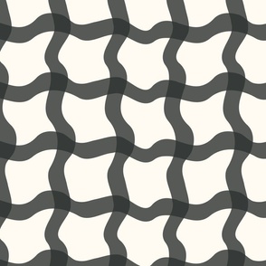 Bold hand drawn modern Gingham in washed out black on creamy white -  medium