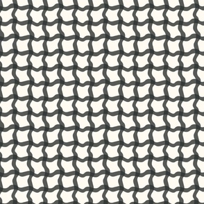 Bold hand drawn modern Gingham in washed out black on creamy white -  xxs