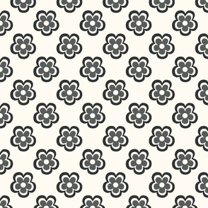 Hand drawn seventies fun flowers in washed out black on creamy white  - small