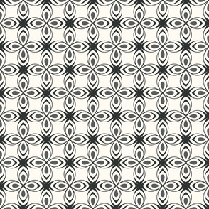 Seventies style geometric flowers in  washed out black on  creamy white - small