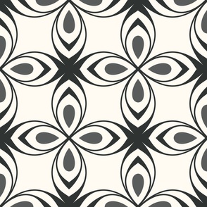 Seventies style geometric flowers in  washed out black on  creamy white - xl