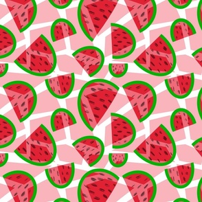 Watermelons over pink shapes