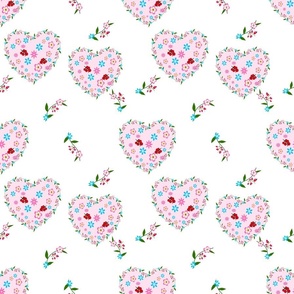 Sweet Floral Hearts on White