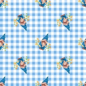 Beekeeping Gnomes Blue Tossed on SMALL blue plaid 