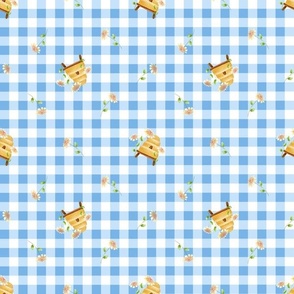 Beekeeping Gnomes Skeps Tossed on blue plaid