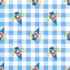 Beekeeping Gnomes Blue Tossed on MED blue plaid 