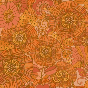 1970s Retro Muumuu Floral Orange Bright
