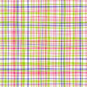 Hand painted irregular plaid with lime green, pink, lilac and white (Nr 9)