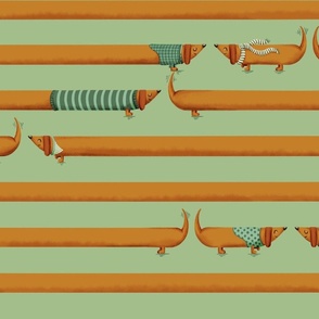 dachshund stripes - big scale -  green 