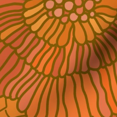 Large 1970s Retro Muumuu Floral Orange 