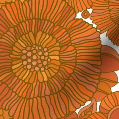 1970s Retro Floral Orange white background