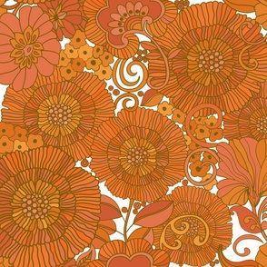 1970s Retro Floral Orange white background