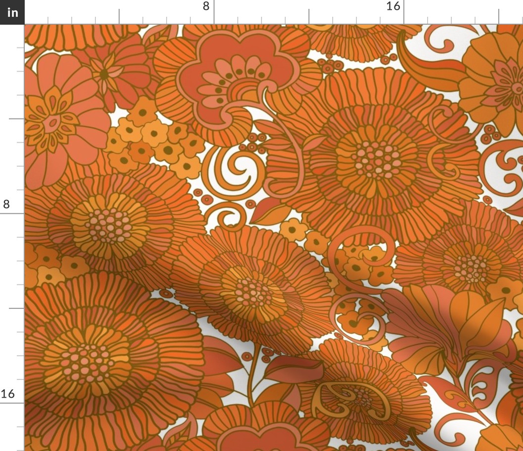 1970s Retro Floral Orange white background