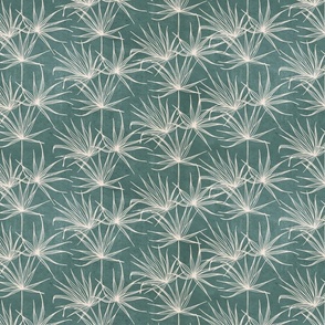 mid century bone fan palms on teal green