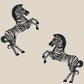 Rearing-Zebra-pair on cream