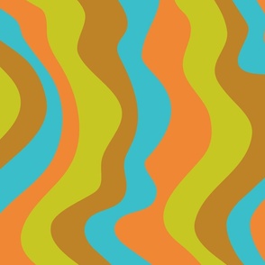 Good Vibrations Groovy Mod Wavy Psychedelic Abstract Stripes in Retro Sixties Colours Orange Lime Green Butterscotch Aqua - LARGE Scale - UnBlink Studio by Jackie Tahara