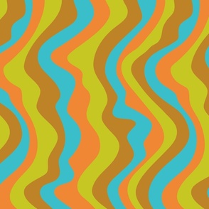 Good Vibrations Groovy Mod Wavy Psychedelic Abstract Stripes in Retro Sixties Colours Orange Lime Green Butterscotch Aqua - MEDIUM Scale - UnBlink Studio by Jackie Tahara