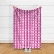 Pink  plaid gingham pattern  with wavy lines and daisies 