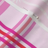 Pink  plaid gingham pattern  with wavy lines and daisies 