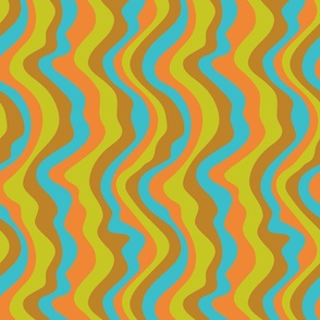 Good Vibrations Groovy Mod Wavy Psychedelic Abstract Stripes in Retro Sixties Colours Orange Lime Green Butterscotch Aqua - SMALL Scale - UnBlink Studio by Jackie Tahara